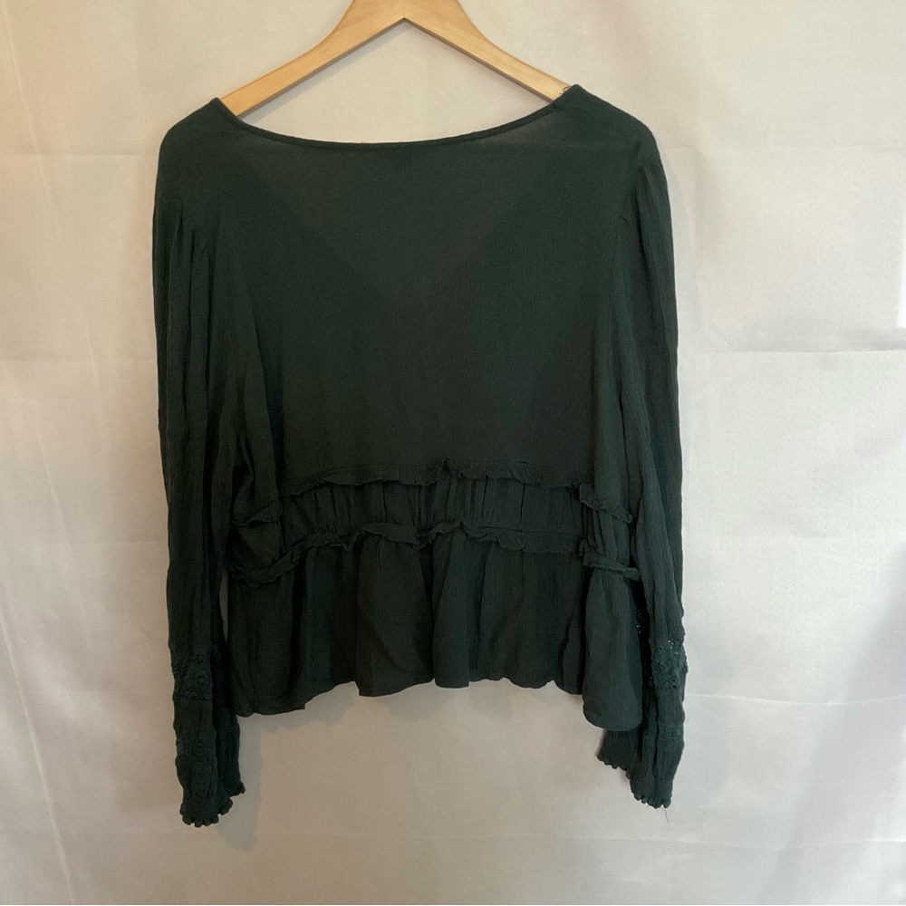 American Eagle Smocked V-neck Button Front Top Forest Green Boho XL - Picture 4 of 7